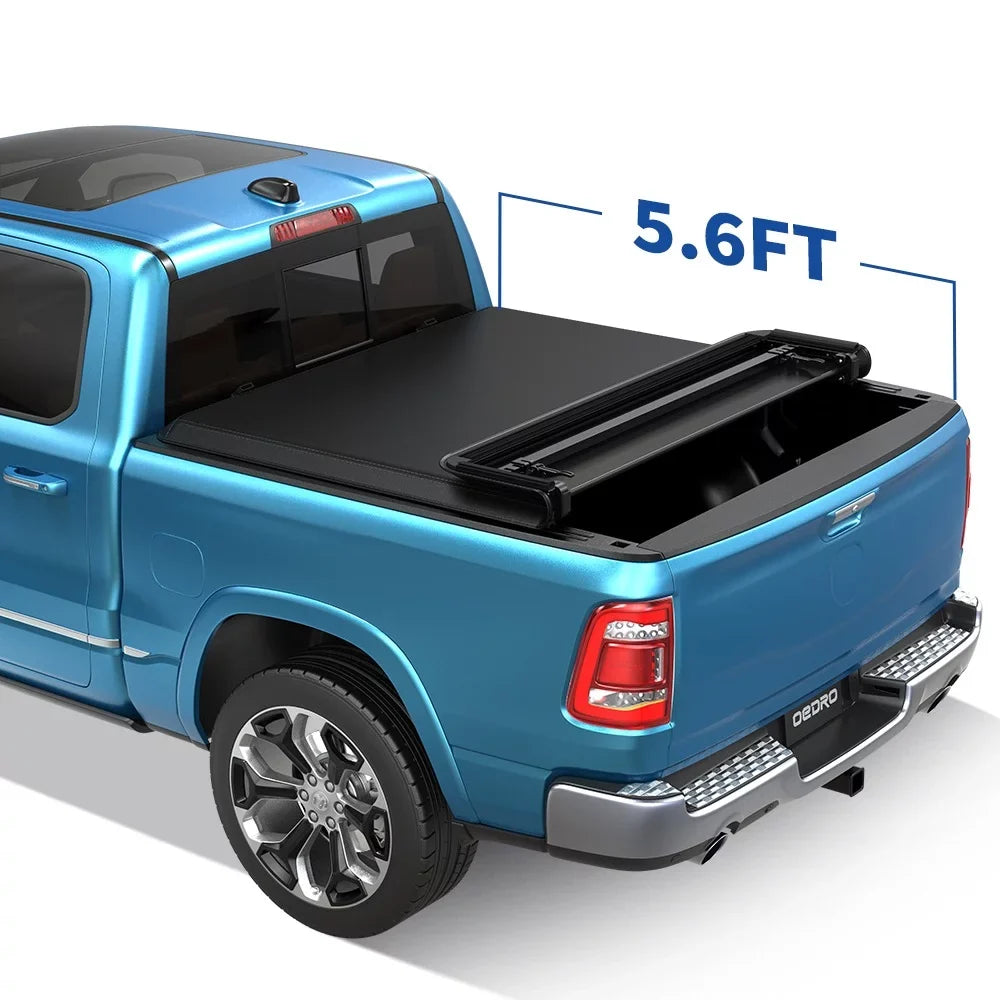 Ledkingdomus 5.6ft Soft Quad Fold Tonneau shield Four Fold Truck Bed Covers for 2009-2023 Dodge Ram 1500