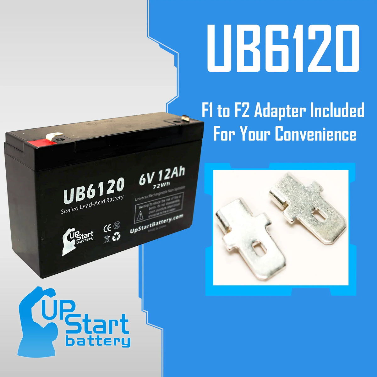 5x Pack - appropriate Tripp-Lite 850 Battery - Replacement UB6120 Universal Sealed Lead Acid Battery (6V, 12Ah, 12000mAh, F1 Terminal, AGM, SLA) - Includes 10 F1 to F2 Terminal Adapters