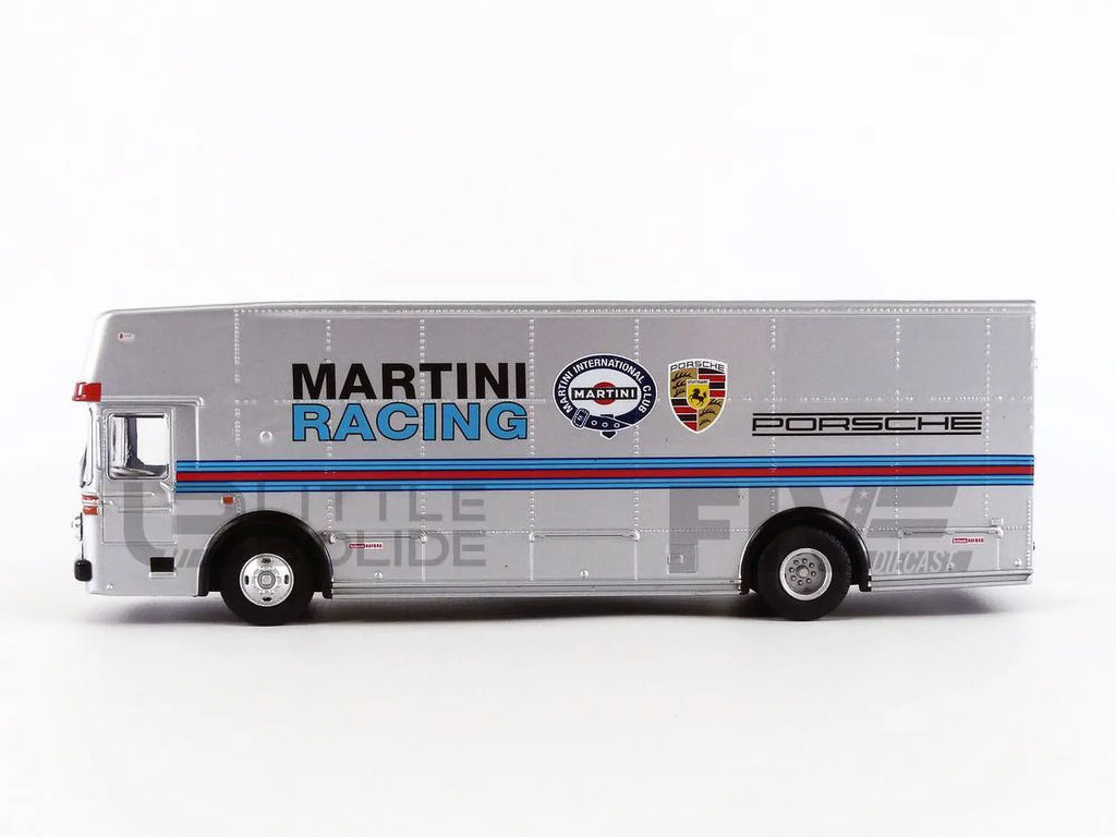 Mercedes Benz Race Car Transporter "Martini Racing" Silver with Stripes 1/64 Diecast Model by Schuco