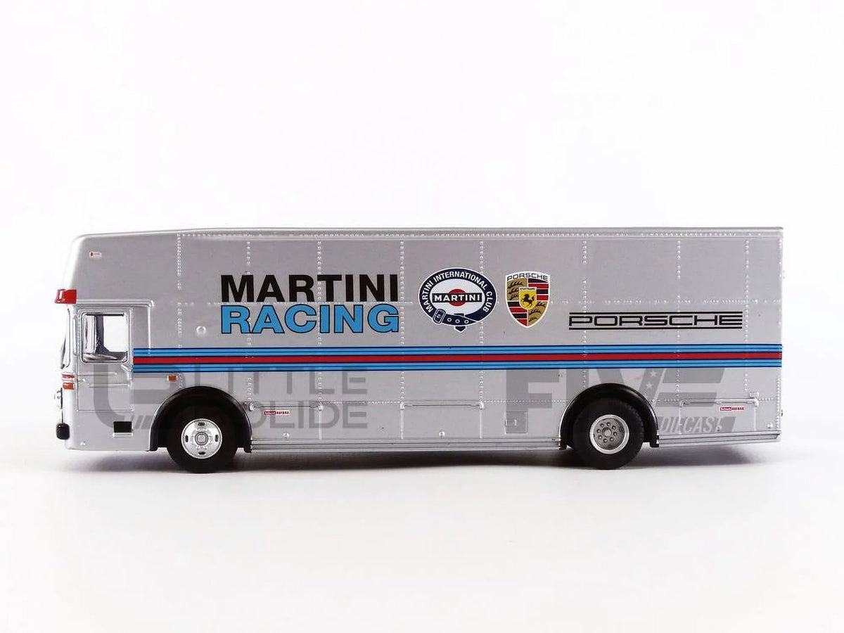 Mercedes Benz Race Car Transporter "Martini Racing" Silver with Stripes 1/64 Diecast Model by Schuco