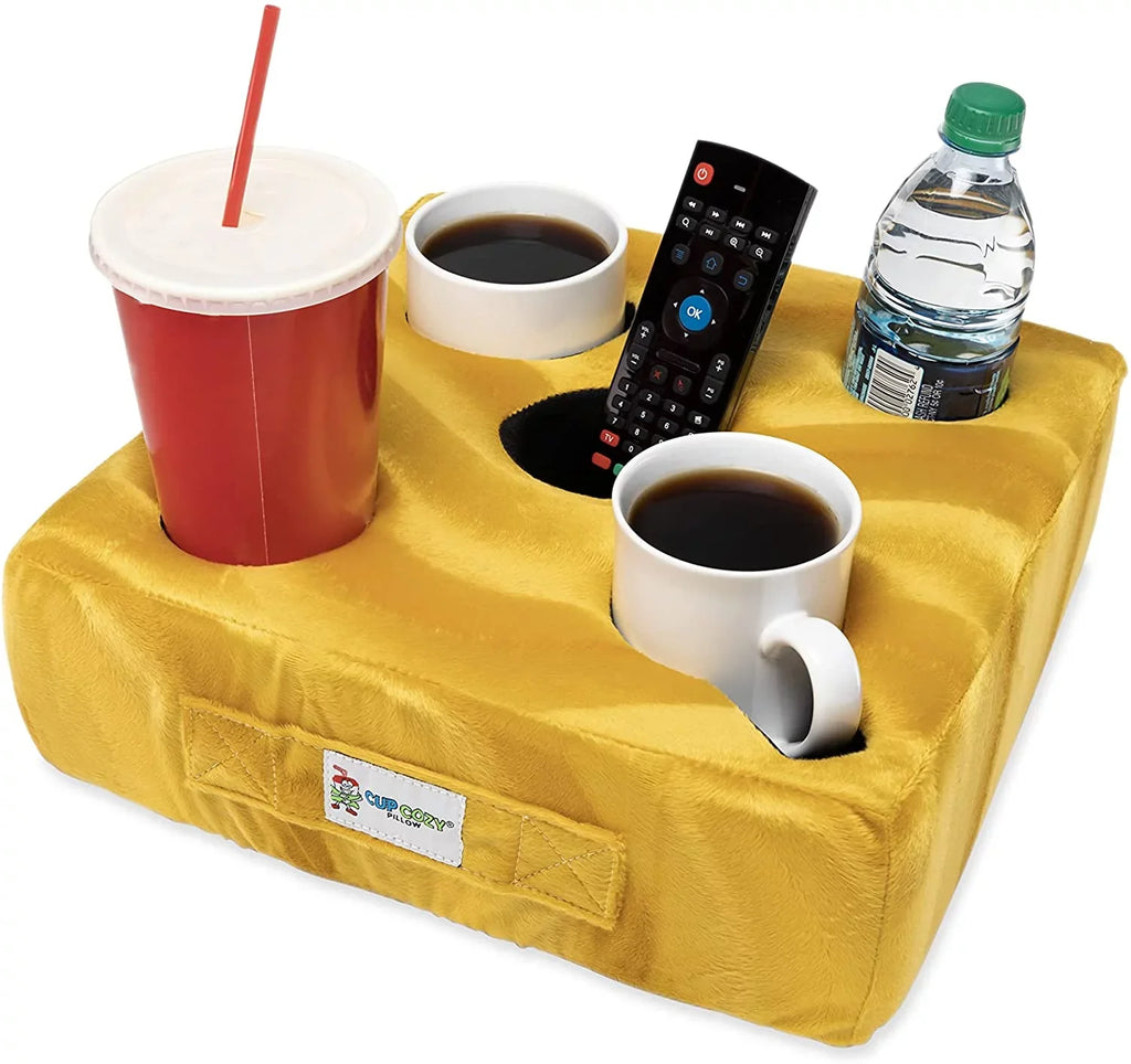 Use it Anywhere-Couch, Floor, Bed, Man cave, car, RV, Park, Beach and More!. Cup Cozy Deluxe Pillow (Yellow) As Seen on TV -The World's Best Cup Holder! Keep Your Drinks Close and Prevent Spills