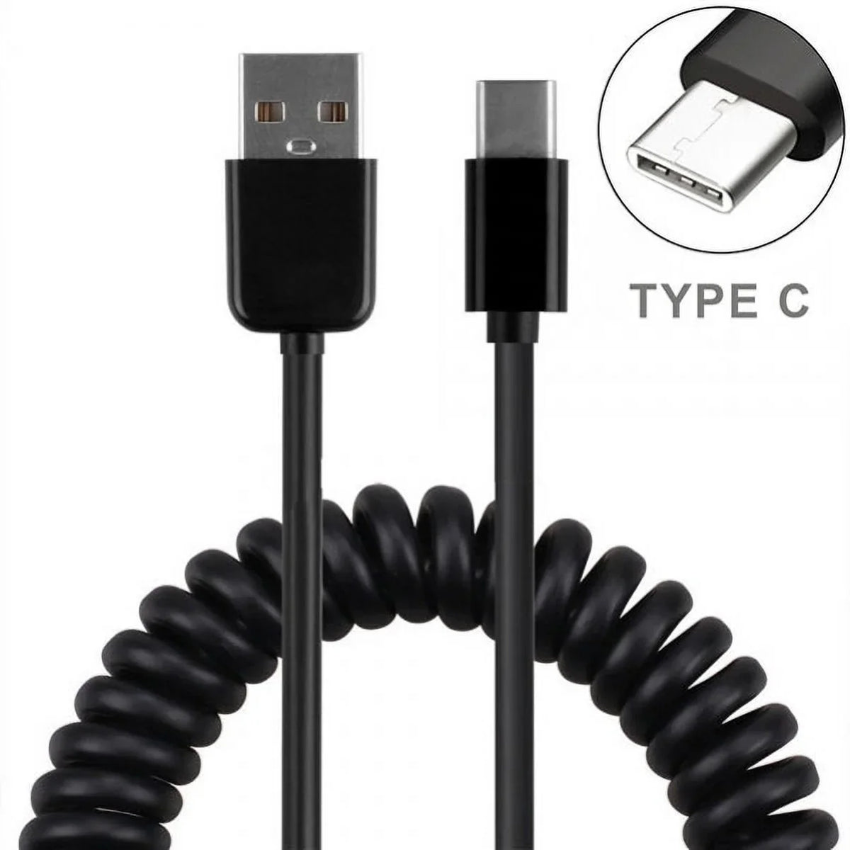 Type-C Coiled USB Cable w Holster Leather Case Belt Clip V1N for  Galaxy A20 -  Redmi Note 7, Mi Mix 2 9T 9 - ZTE Grand X4 X3, ZMax Champ, Blade X Spark, Axon 9 Pro, Max 2S
