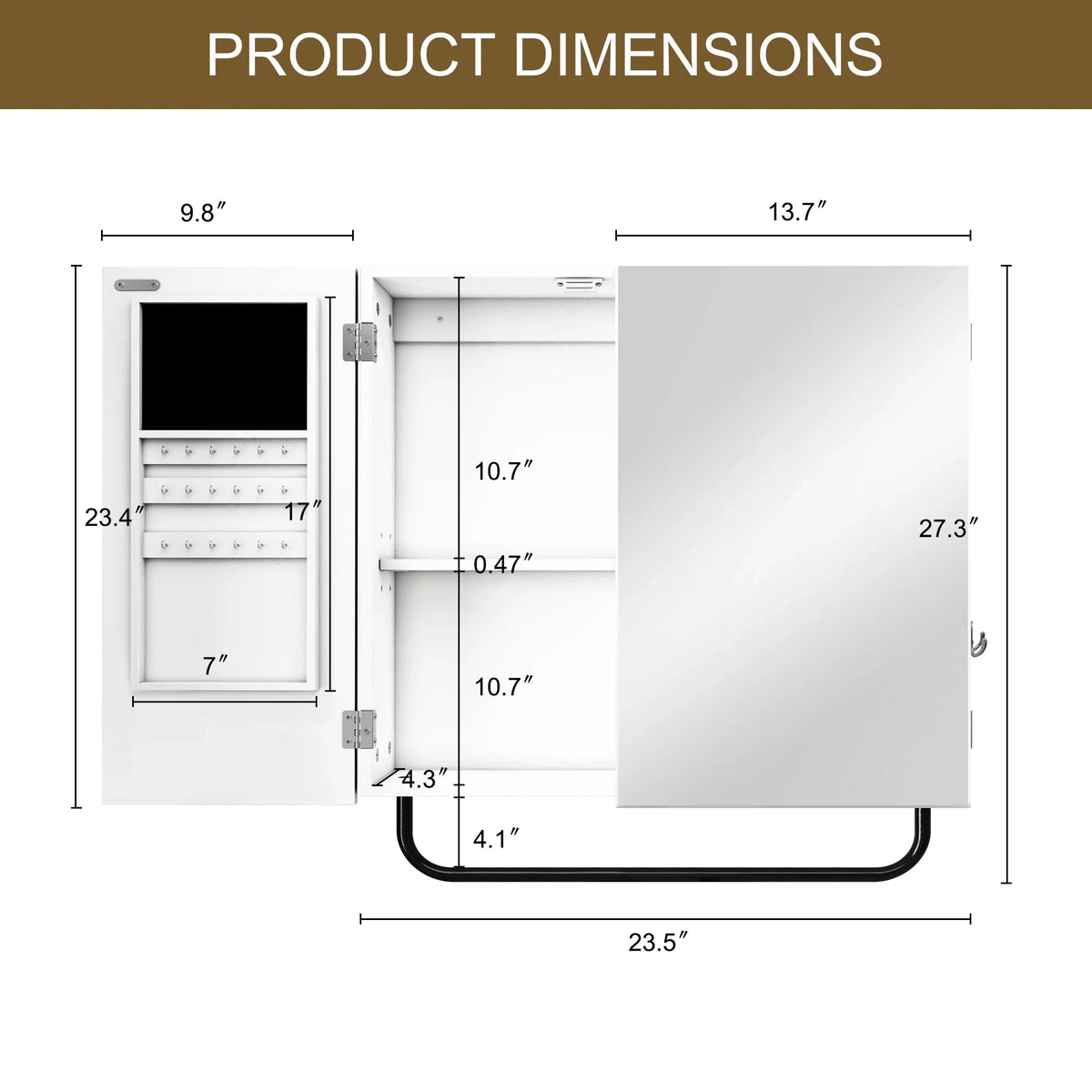HLR Wall Mounted Jewelry Cabinet with Mirror, 2-Tiers Mirror Cabinet for Bathroom, Square