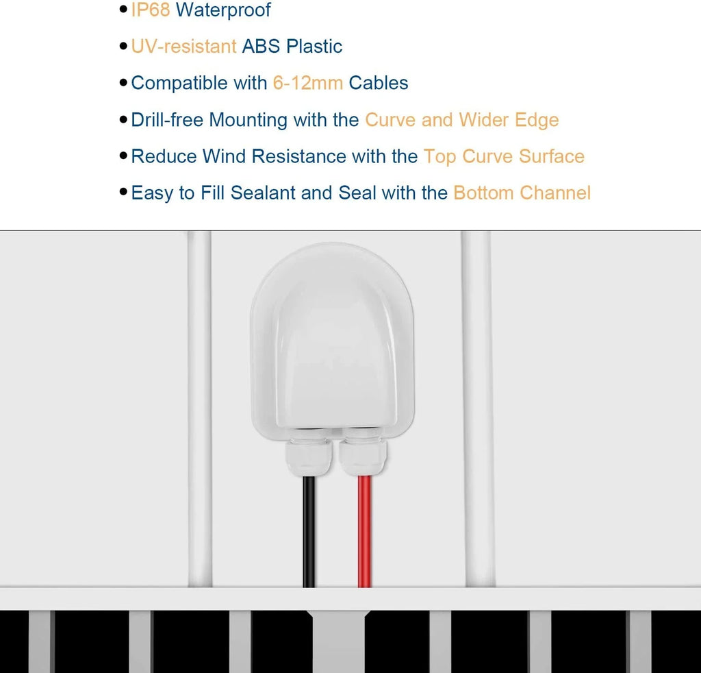 Restmo IP68 Waterproof Solar Cable Entry Gland, climate impervious Dual Cable Entry Housing for Solar Panels of RV, Caravan, Marine, ship, Cabin, White