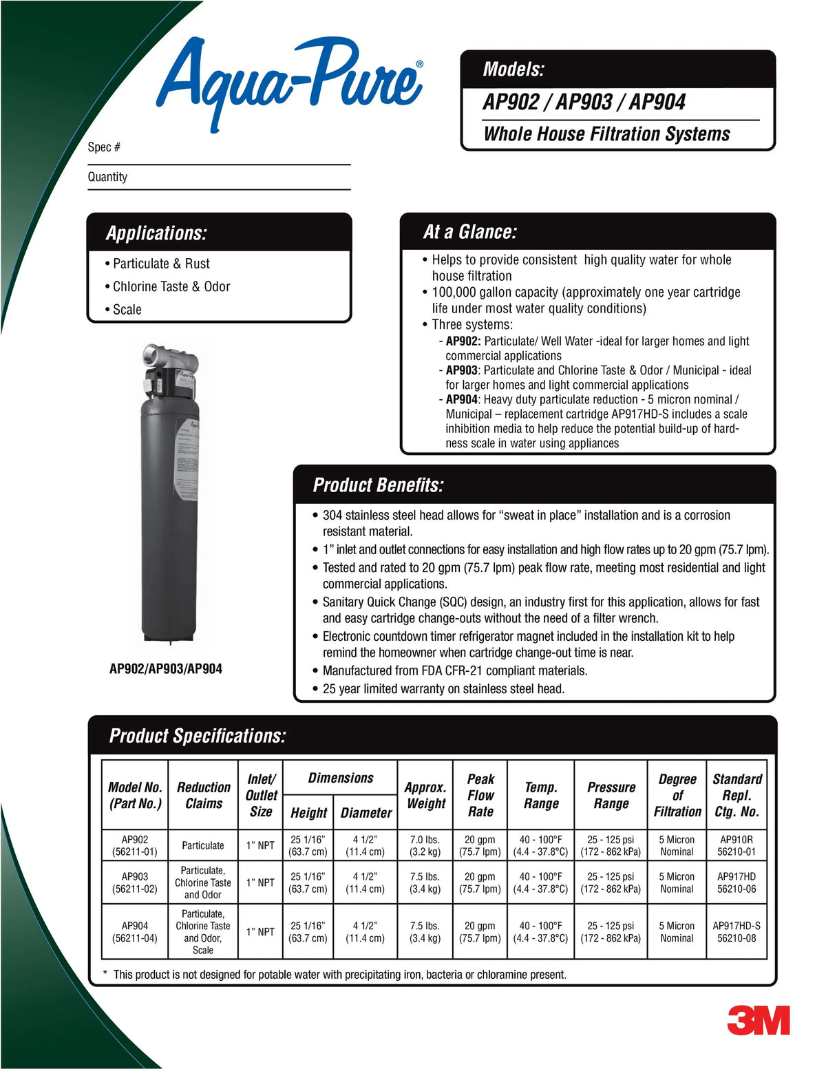 3M Aqua-Pure AP917HD-S Whole House liquid Filter Cartridge, Sanitary Quick-Change, for AP904 Systems