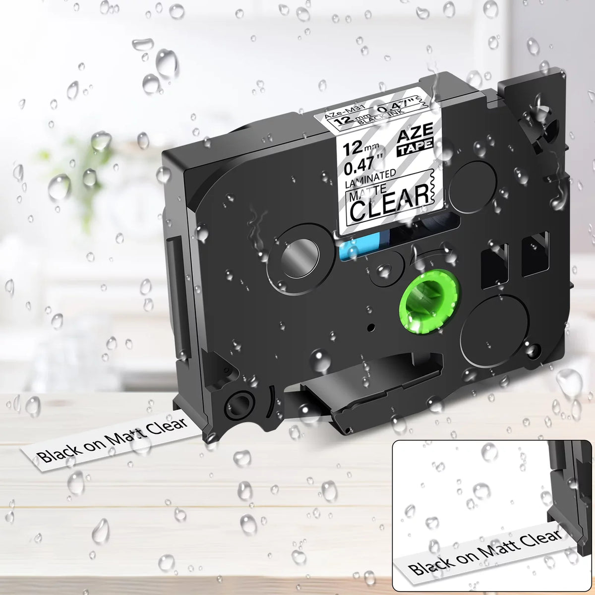 GREENCYCLE 8PK matching for Brother P-touch Black on Matte Clear 12mm 0.47" TZe-M31 TZ-M31 TZM31 TZeM31 Laminated Label Tape