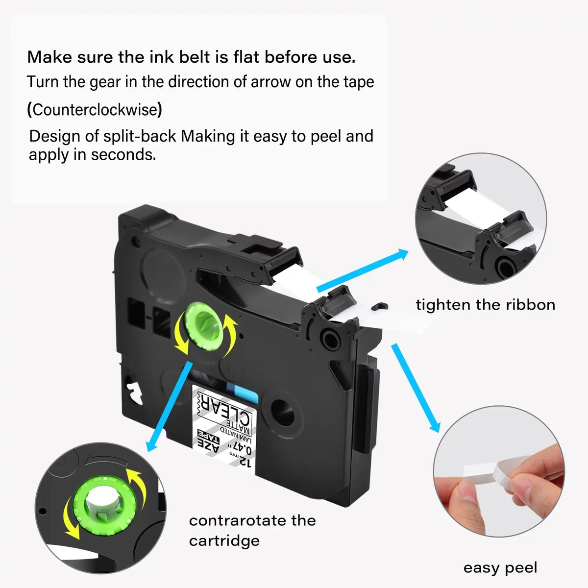 GREENCYCLE 8PK matching for Brother P-touch Black on Matte Clear 12mm 0.47" TZe-M31 TZ-M31 TZM31 TZeM31 Laminated Label Tape