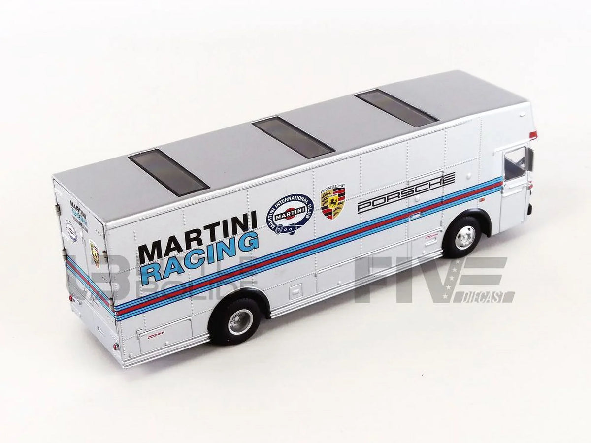 Mercedes Benz Race Car Transporter "Martini Racing" Silver with Stripes 1/64 Diecast Model by Schuco