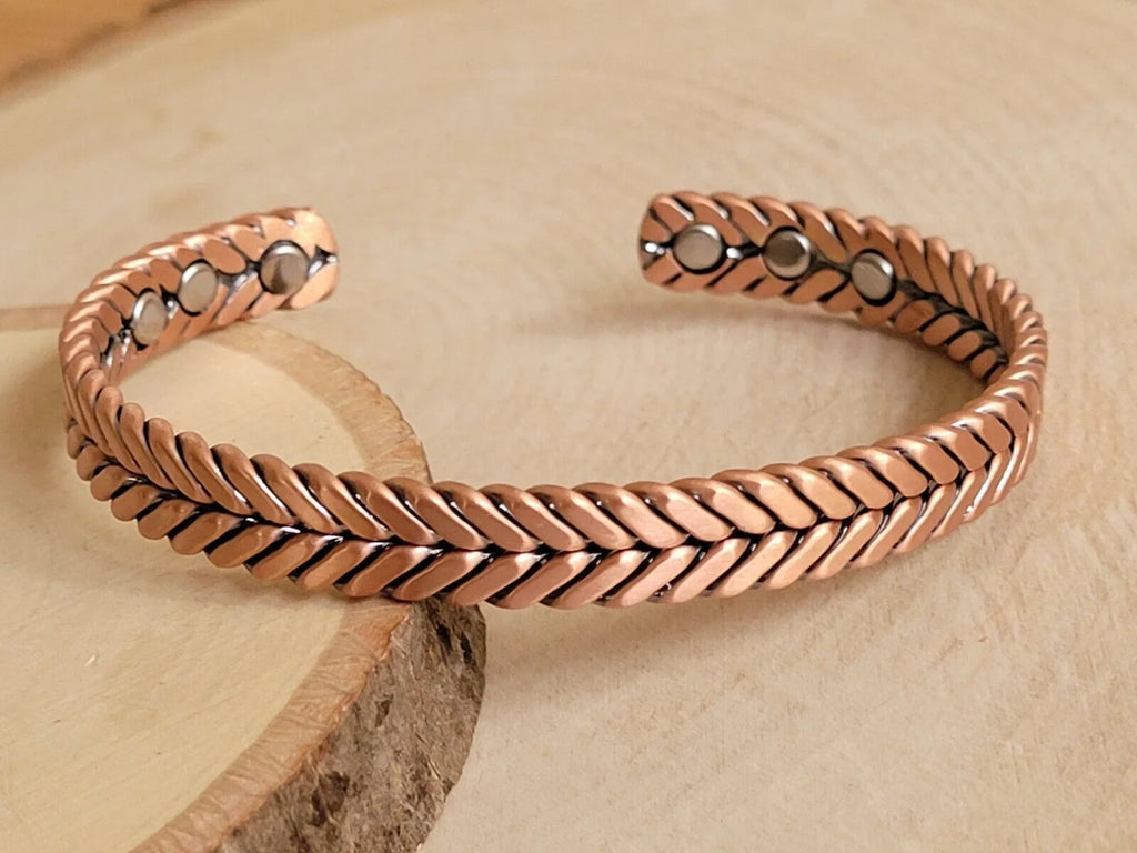 Matte Pure Solid Copper Magnetic Bracelet Arthritis Therapy Cuff Herringbone