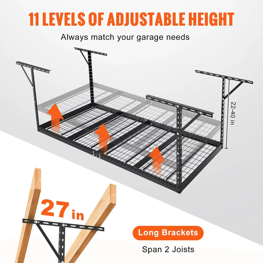 SKYSHALO Overhead Adjustable Garage Storage Rack 48x96" Ceiling Rack 600 lbs Black