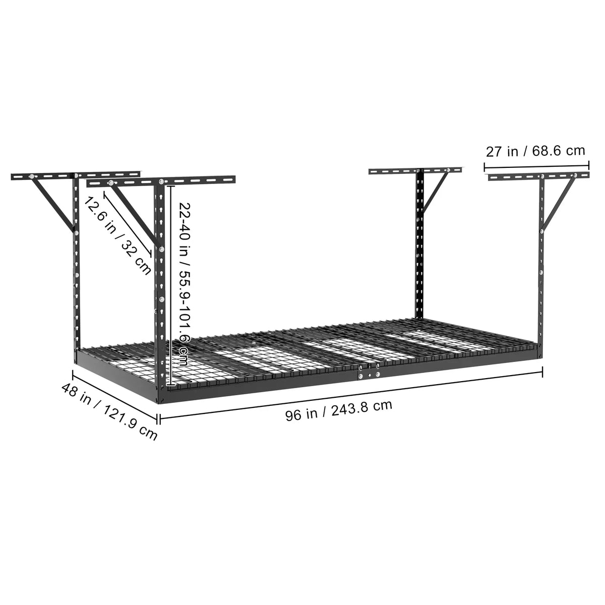 SKYSHALO Overhead Adjustable Garage Storage Rack 48x96" Ceiling Rack 600 lbs Black