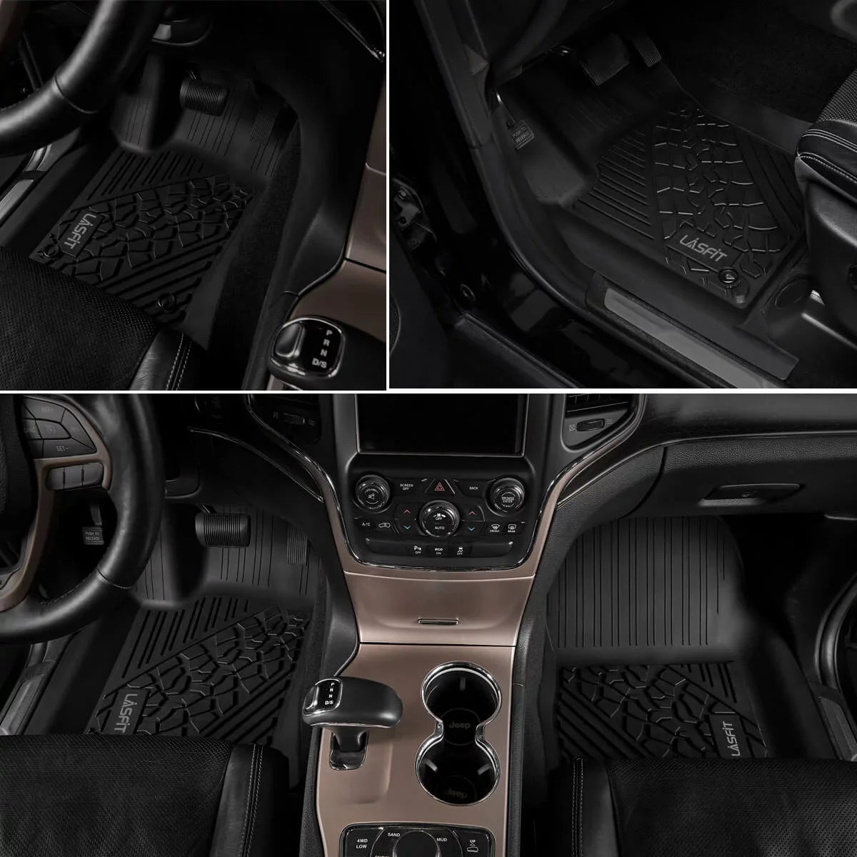 Lasfit Floor Liners for 2013- 2015 Jeep Grand Cherokee （Fit Bench Seating ONLY）,for 2013-2021 Dodge Durango (Fit Bench Seating on 2nd Row only),All elements Fit TPE Floor Mats Set