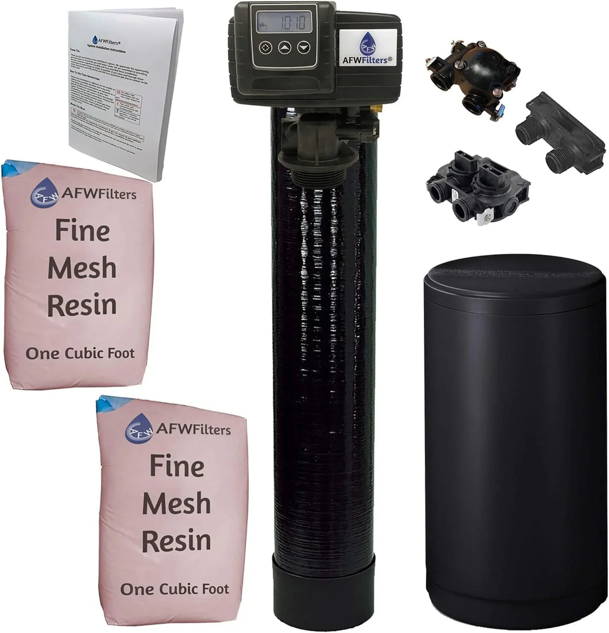 AFWFilters 2 cubic Foot 64k Whole Home Iron Pro aqua Softener with Fine Mesh Resin, 3/4" Plastic MNPT Connection, and Black Tanks