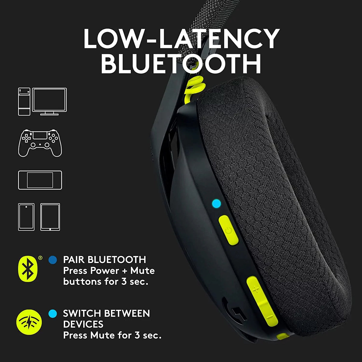 Logitech G435 Lightspeed And Bluetooth Wireless Gaming Headset Lightweight Over-Ear Headphones, Built-In Mics, 18H Battery, suitable With Dolby Atmos, Pc, Ps4, Ps5, Nintendo Switch, Mobile