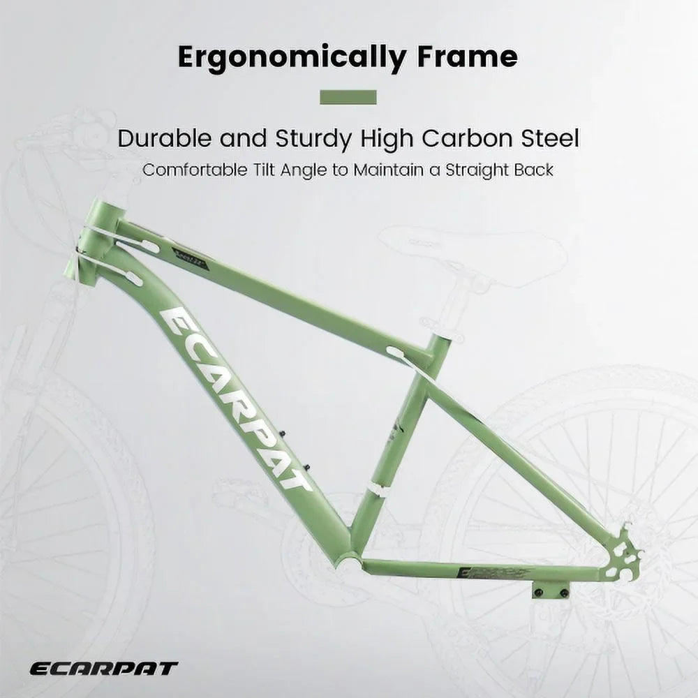 A24301 Ecarpat Mountain Bike 24 Inch Wheels, 21-Speed Mens Womens Trail Commuter City Mountain Bike, Carbon steel Frame Disc Brakes Thumb Shifter Front Fork Bicycles