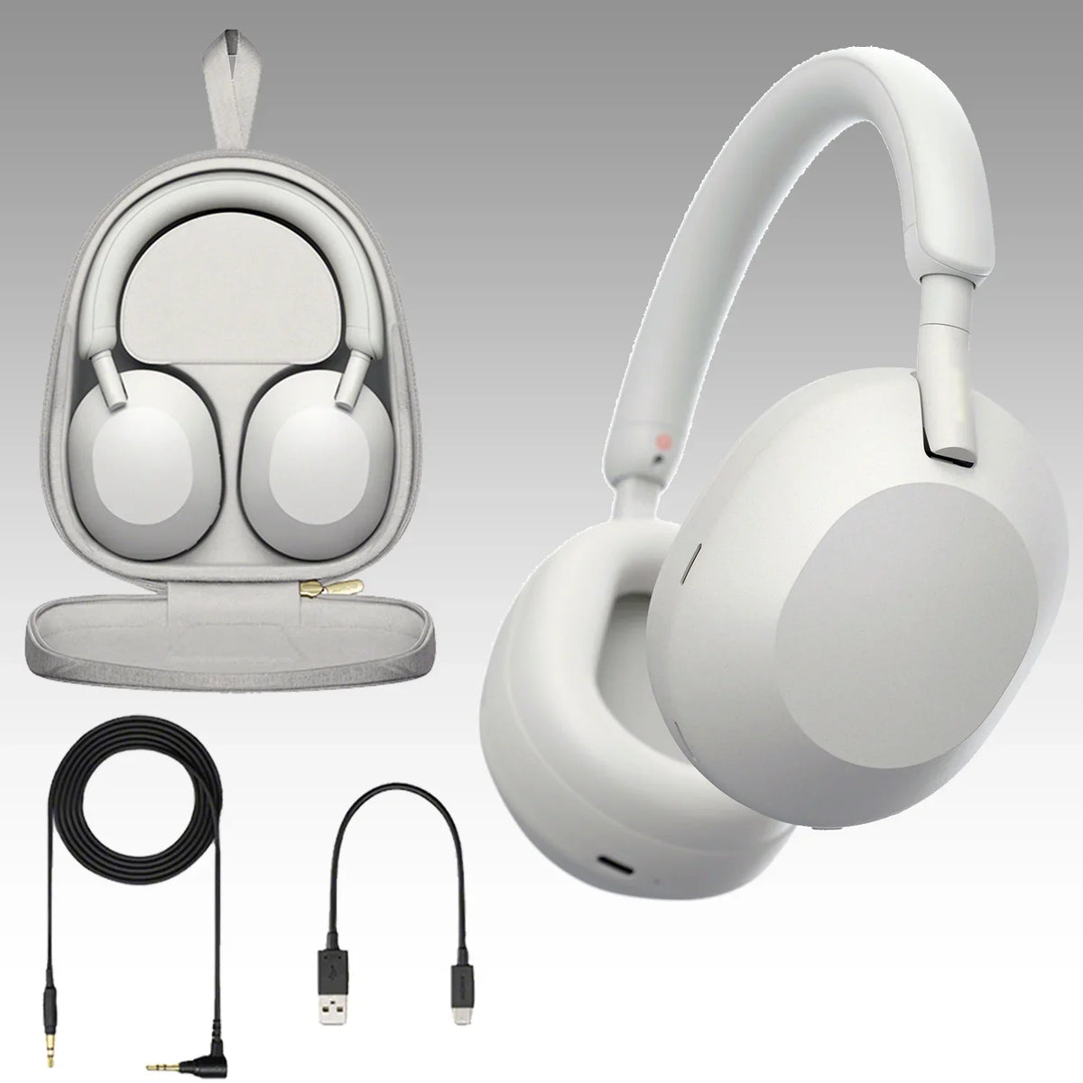 Ultimaxx Essential  WH-1000XM5 Noise-Canceling Wireless Over-Ear Headphones Bundle (Silver) - Includes: liquid-impervious Gadget Backpack & More (7pc Bundle)