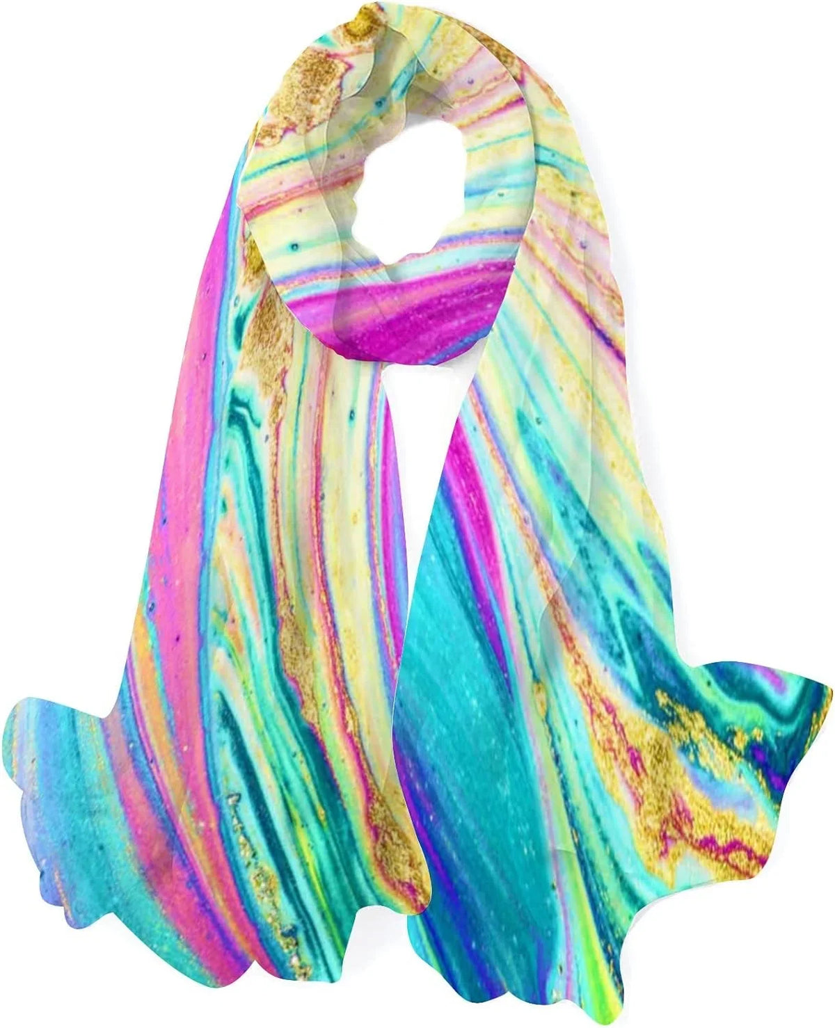 Hyjoy Watercolor Marble Art Long Silk Neck Scarf Lightweight Shawl Wrap Scarves for Women Girls