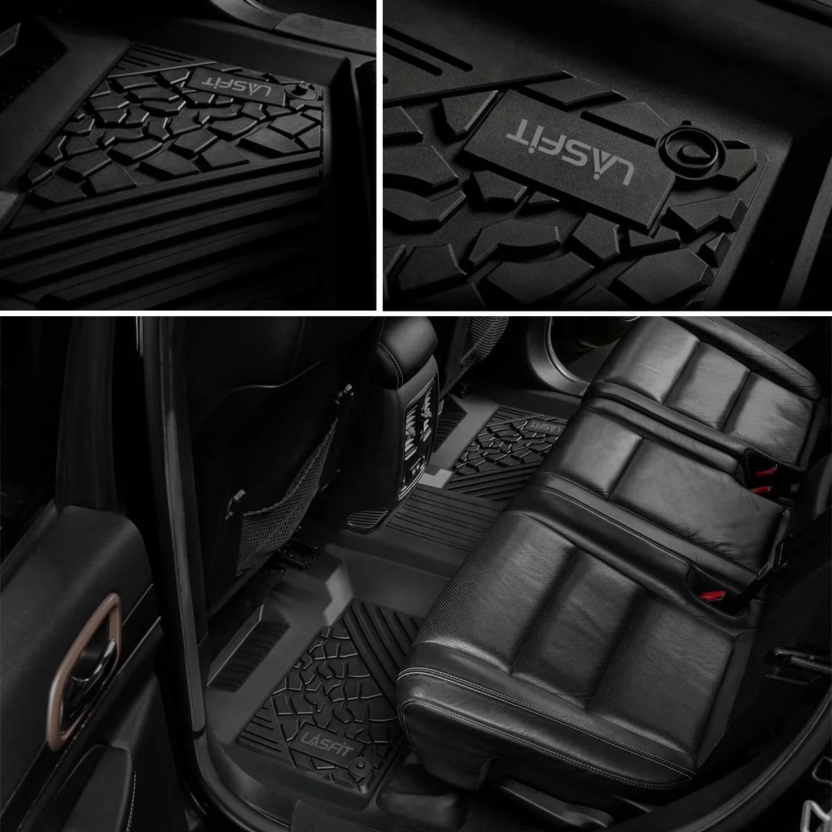 Lasfit Floor Liners for 2013- 2015 Jeep Grand Cherokee （Fit Bench Seating ONLY）,for 2013-2021 Dodge Durango (Fit Bench Seating on 2nd Row only),All elements Fit TPE Floor Mats Set