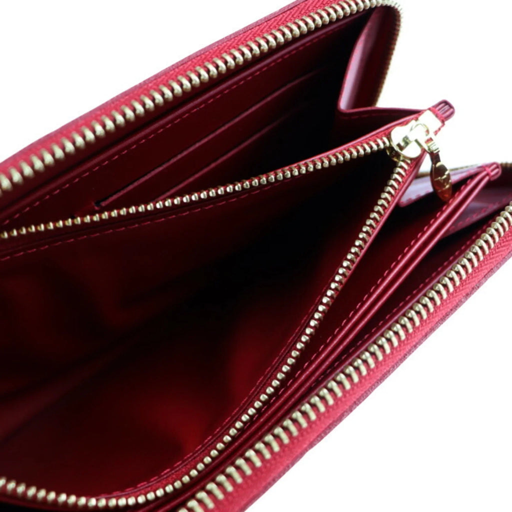 Pre-Owned LOUIS VUITTON Louis Vuitton Zippy Wallet Long M90200 Monogram Vernis Surise Red Round Zipper Zip Gold Metal Fittings (Good)